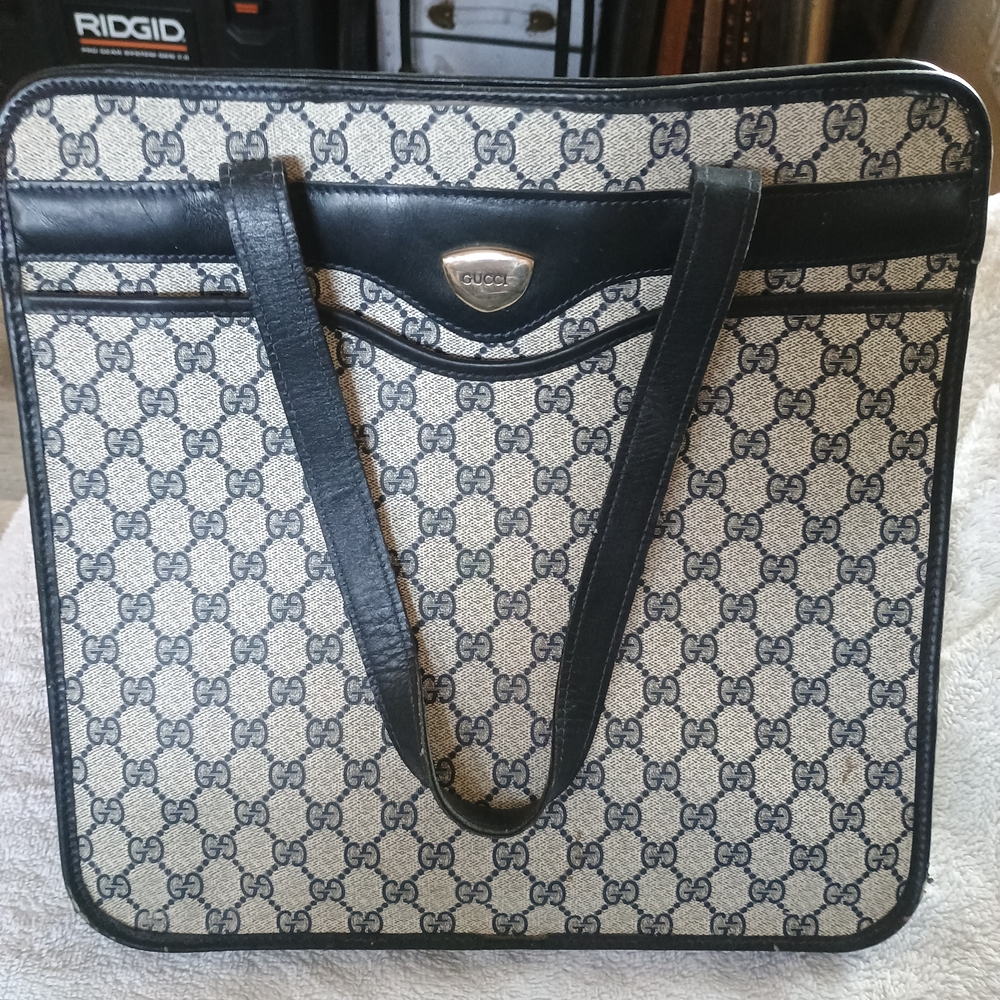 Gucci Beige and Black GG Canvas Laptop Tote